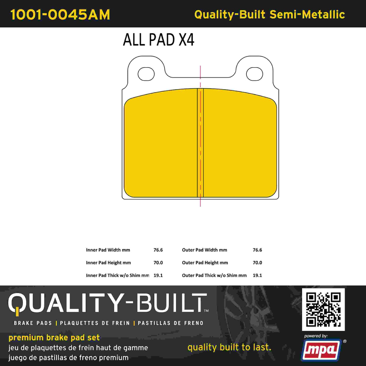 Quality-Built Quality-Built Premium Semi-Metallic Brake Pads 1001-0045AM