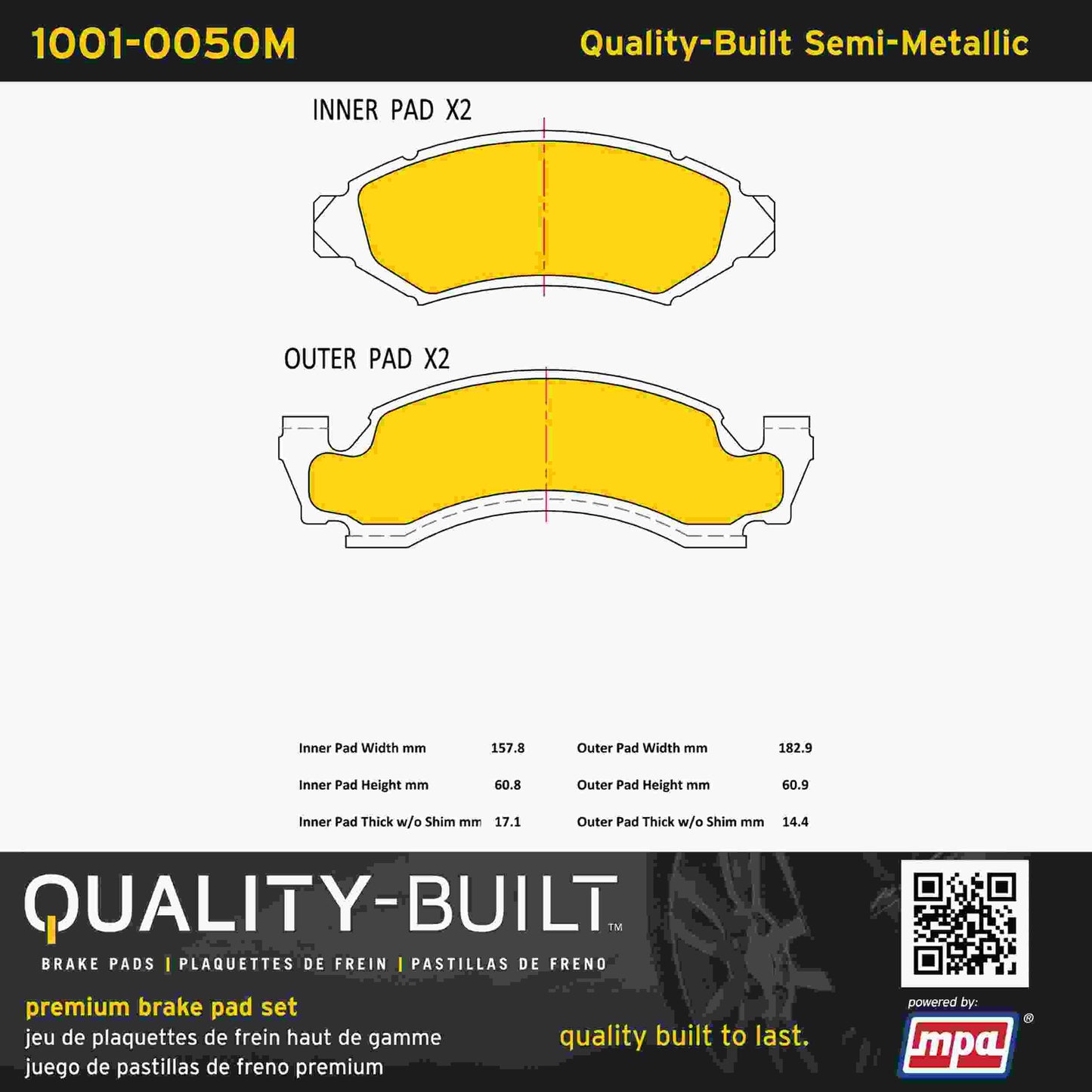 Quality-Built Quality-Built Premium Semi-Metallic Brake Pads w/ Hardware 1001-0050M