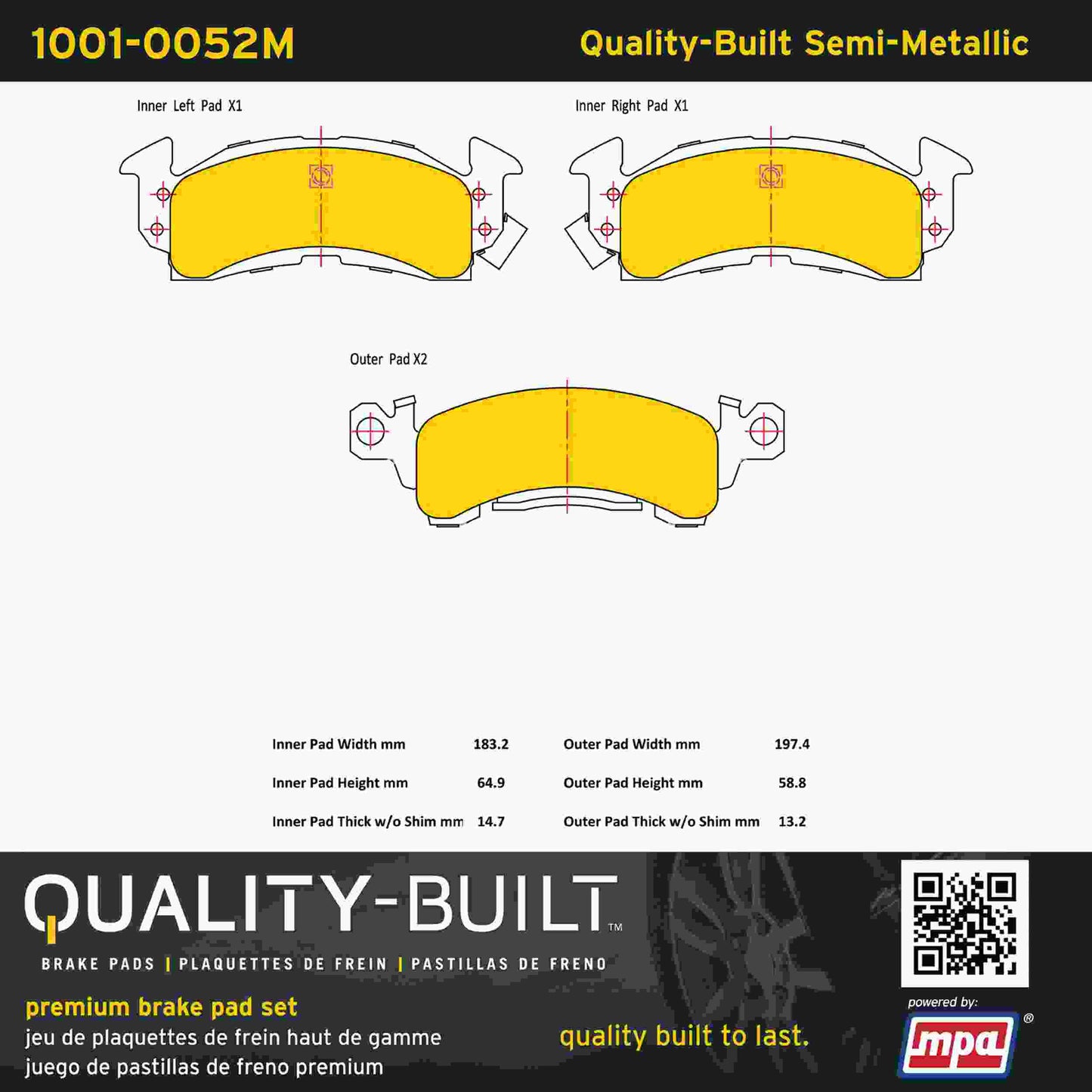 Quality-Built Quality-Built Premium Semi-Metallic Brake Pads w/ Hardware 1001-0052M