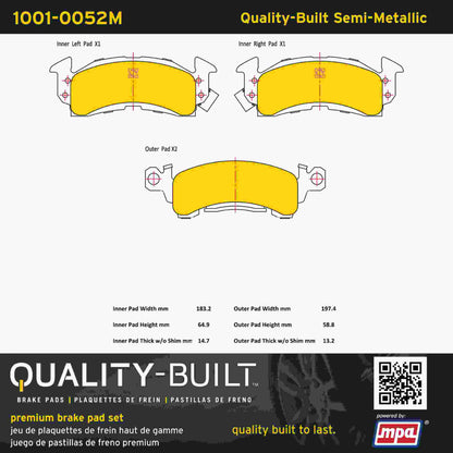Quality-Built Quality-Built Premium Semi-Metallic Brake Pads w/ Hardware 1001-0052M