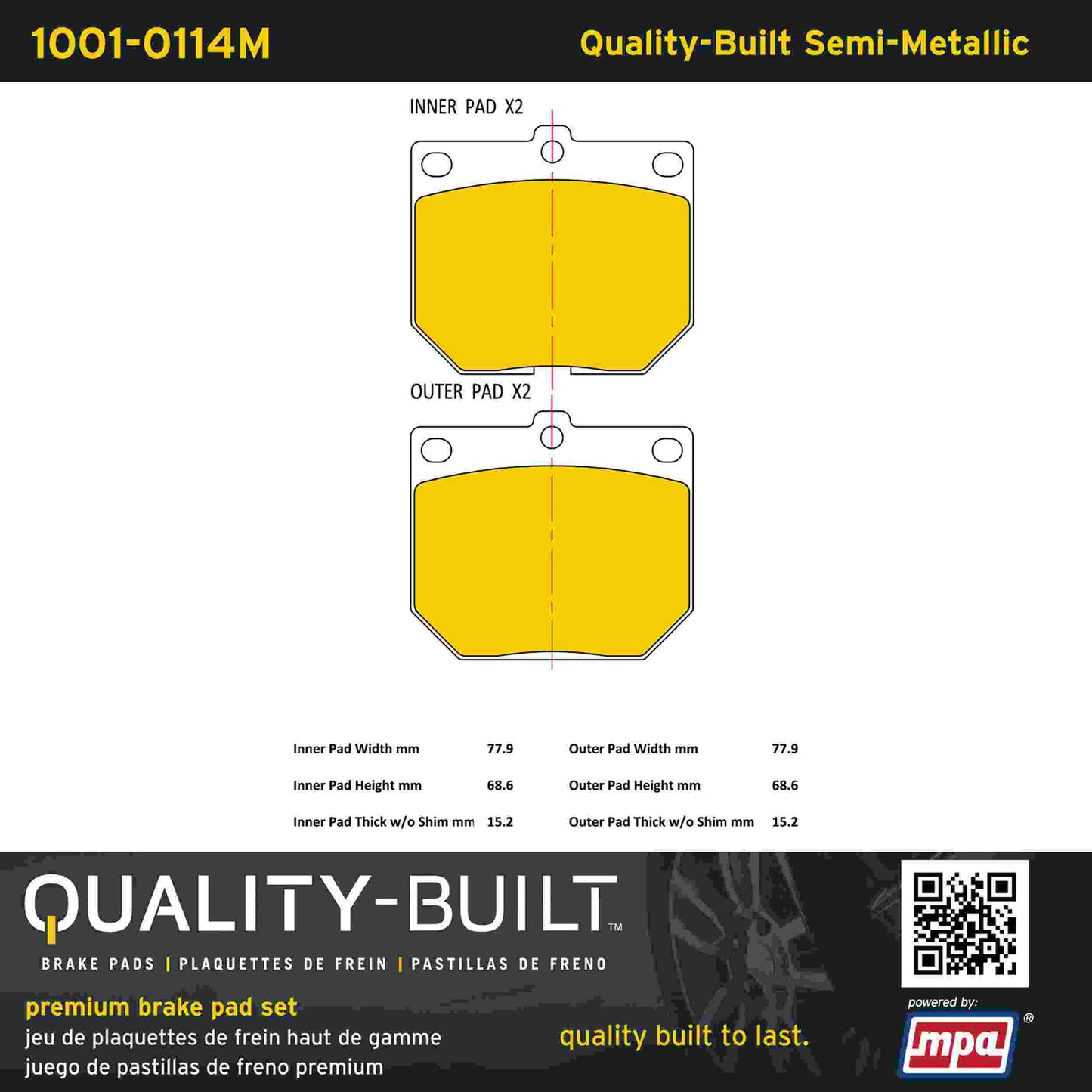 Quality-Built Quality-Built Premium Semi-Metallic Brake Pads w/ Hardware 1001-0114M