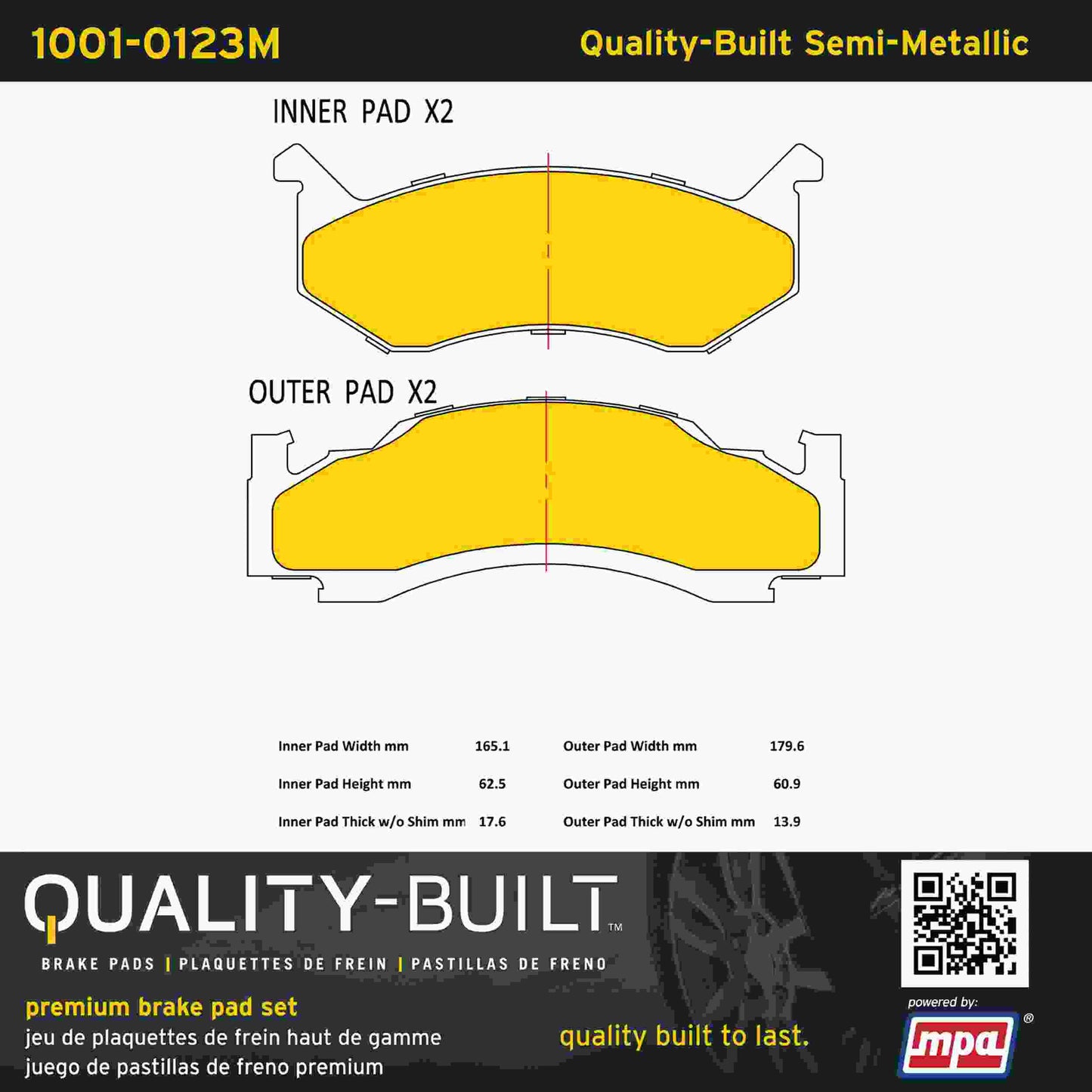 Quality-Built Quality-Built Premium Semi-Metallic Brake Pads w/ Hardware 1001-0123M
