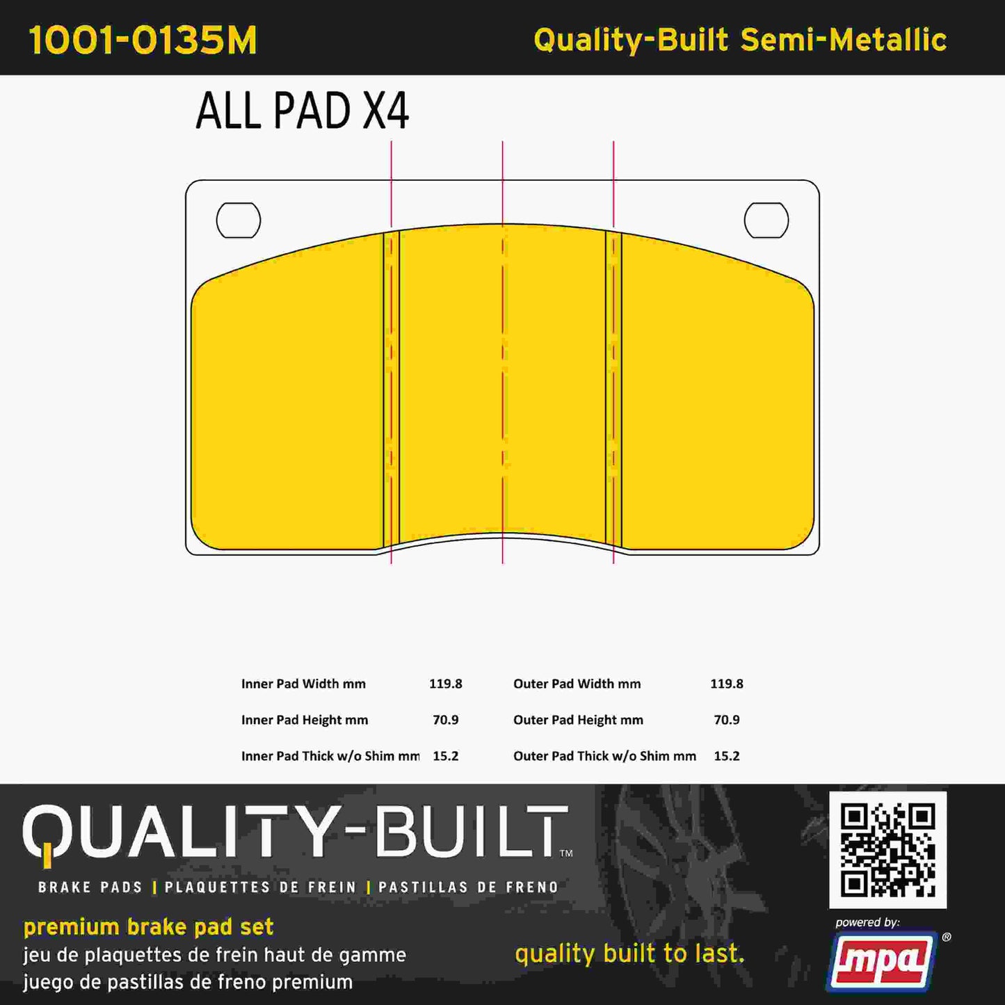 Quality-Built Quality-Built Premium Semi-Metallic Brake Pads w/ Hardware 1001-0135M