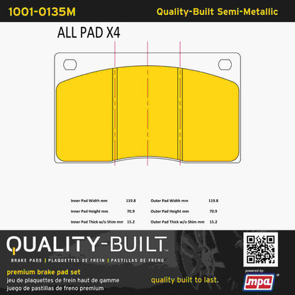 Quality-Built Quality-Built Premium Semi-Metallic Brake Pads w/ Hardware 1001-0135M