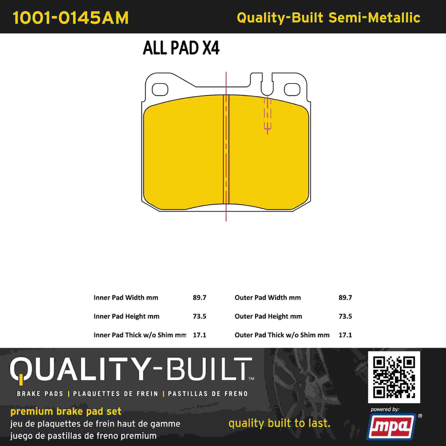 Quality-Built Quality-Built Premium Semi-Metallic Brake Pads 1001-0145AM