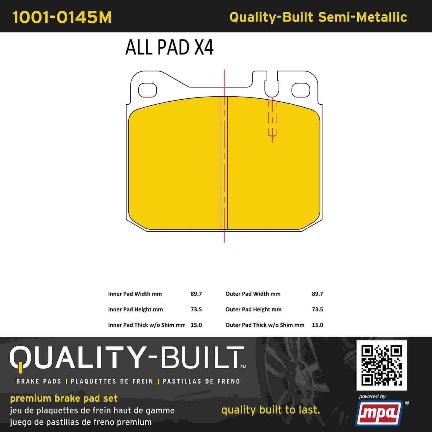 Quality-Built Quality-Built Premium Semi-Metallic Brake Pads 1001-0145M