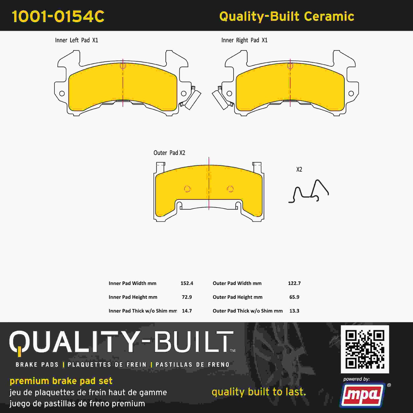 Quality-Built Quality-Built Premium Ceramic Brake Pads w/ Hardware 1001-0154C