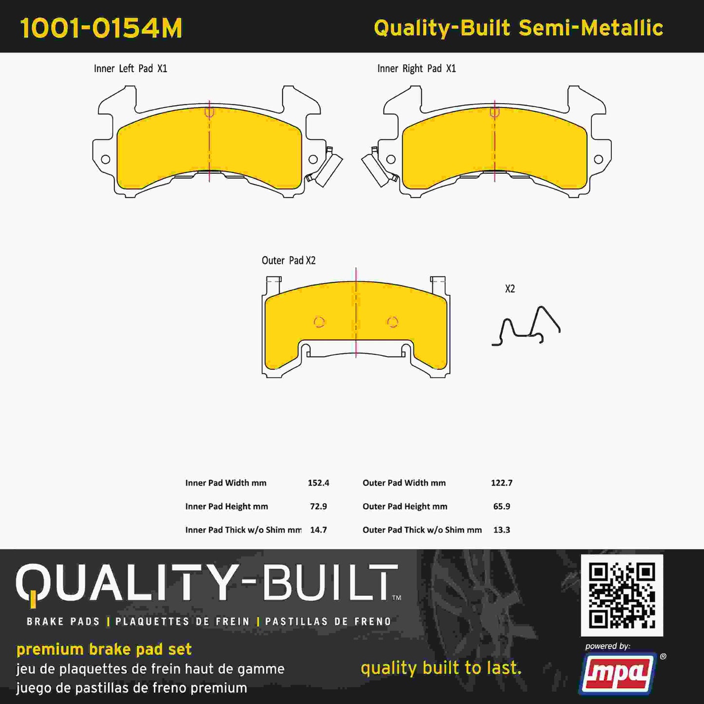 Quality-Built Quality-Built Premium Semi-Metallic Brake Pads w/ Hardware 1001-0154M