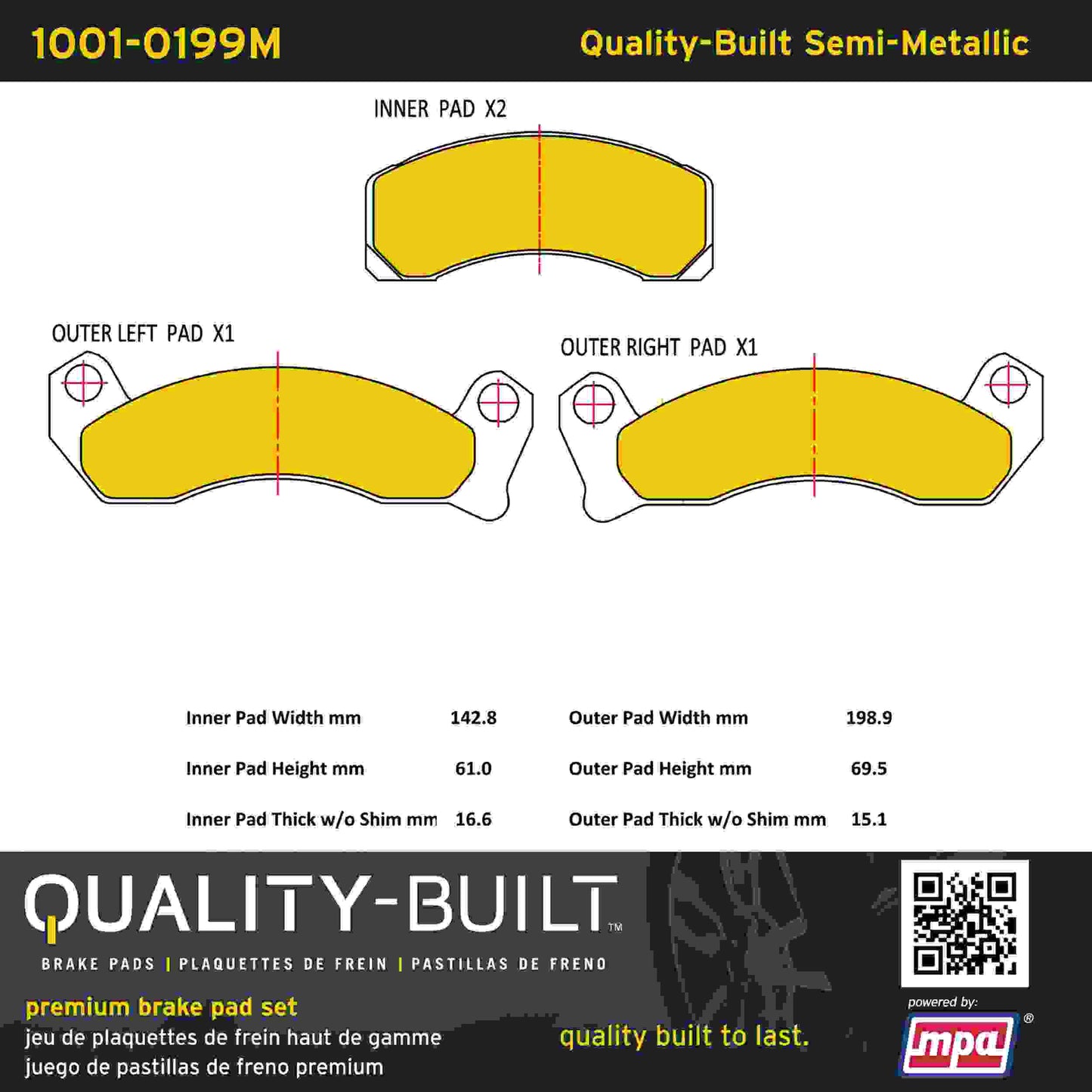 Quality-Built Quality-Built Premium Semi-Metallic Brake Pads w/ Hardware 1001-0199M