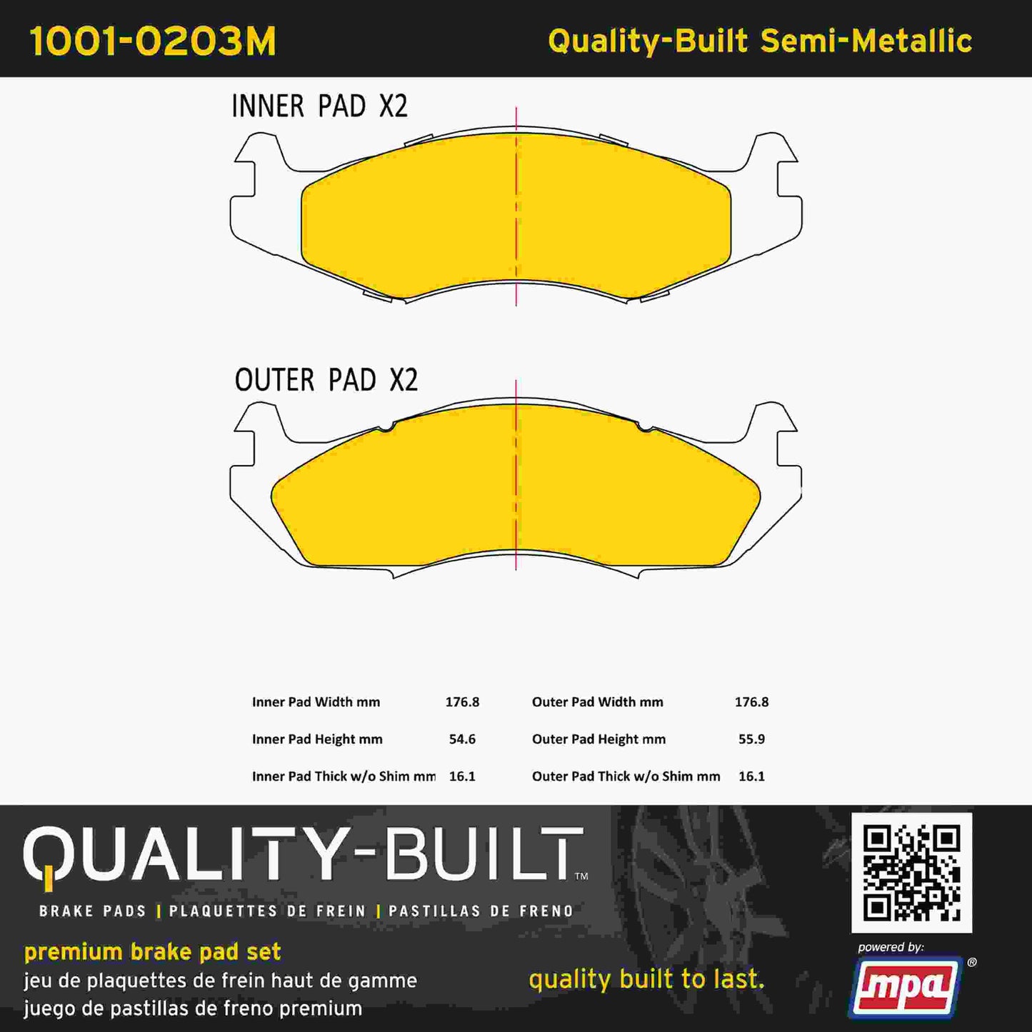 Quality-Built Quality-Built Premium Semi-Metallic Brake Pads w/ Hardware 1001-0203M