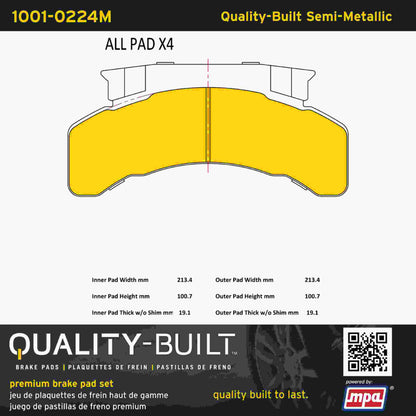 Quality-Built Quality-Built Premium Semi-Metallic Brake Pads w/ Hardware 1001-0224M