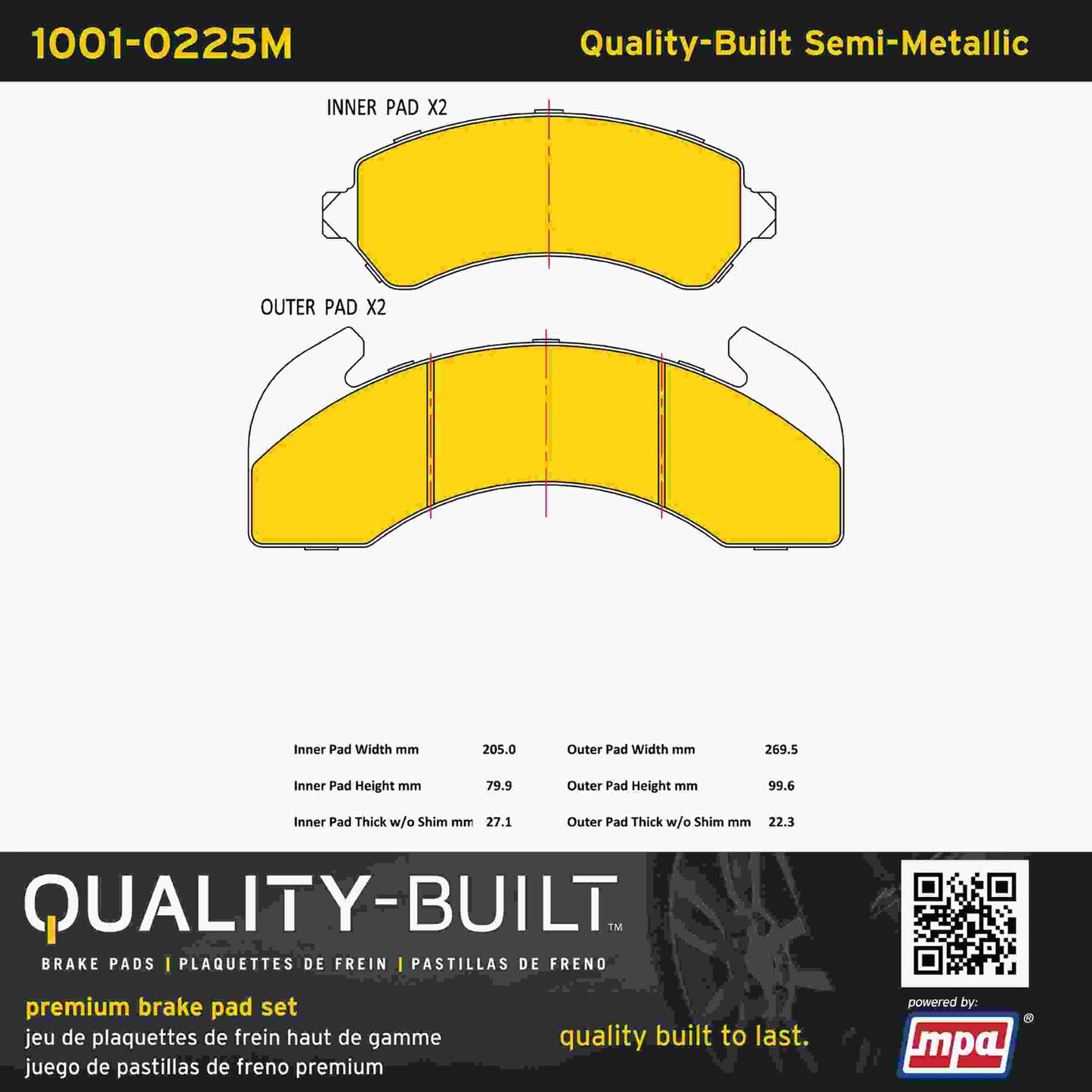 Quality-Built Quality-Built Premium Semi-Metallic Brake Pads 1001-0225M