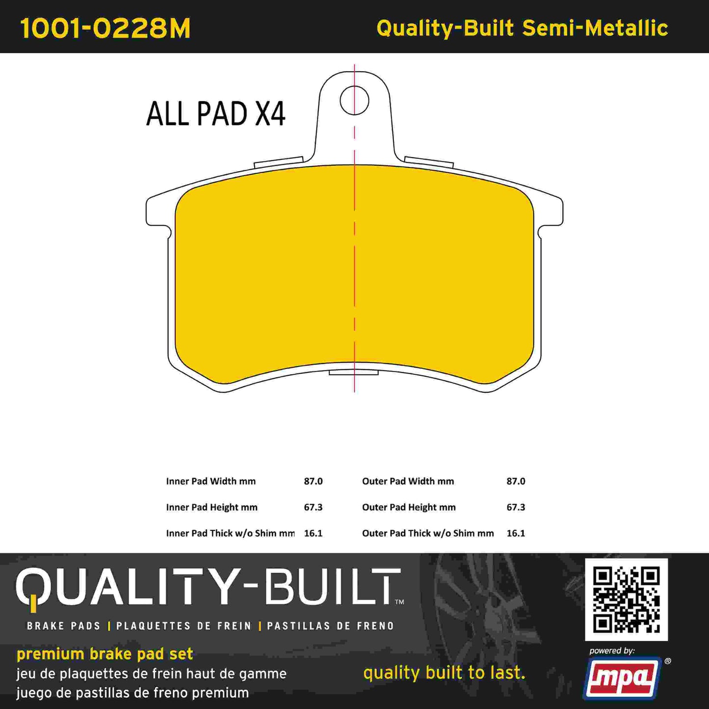 Quality-Built Quality-Built Premium Semi-Metallic Brake Pads w/ Hardware 1001-0228M
