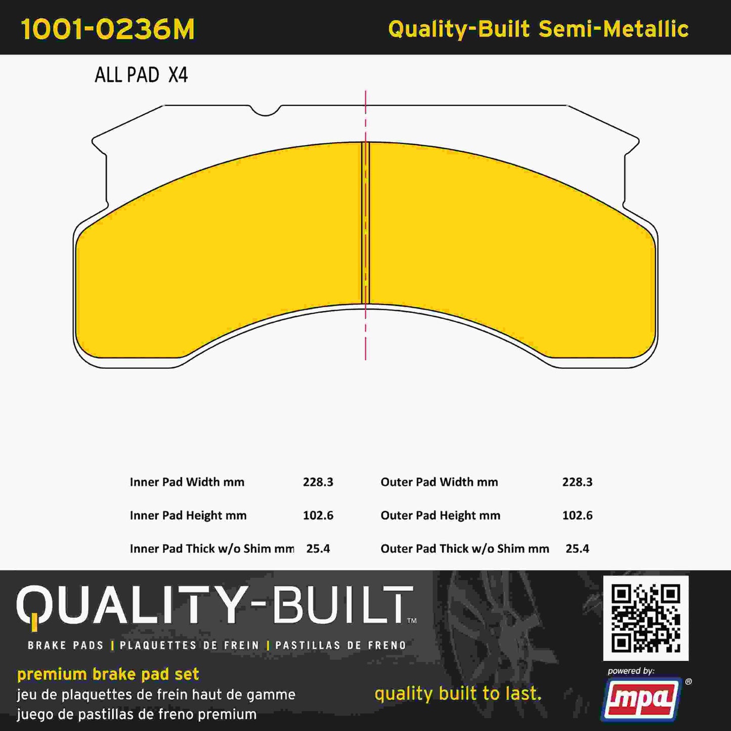 Quality-Built Quality-Built Premium Semi-Metallic Brake Pads 1001-0236M