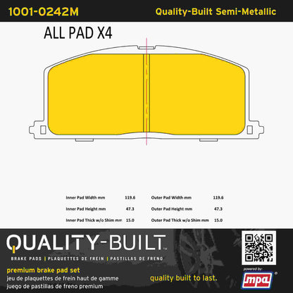 Quality-Built Quality-Built Premium Semi-Metallic Brake Pads w/ Hardware 1001-0242M