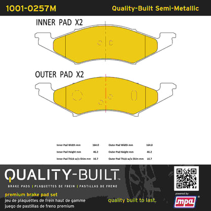 Quality-Built Quality-Built Premium Semi-Metallic Brake Pads w/ Hardware 1001-0257M