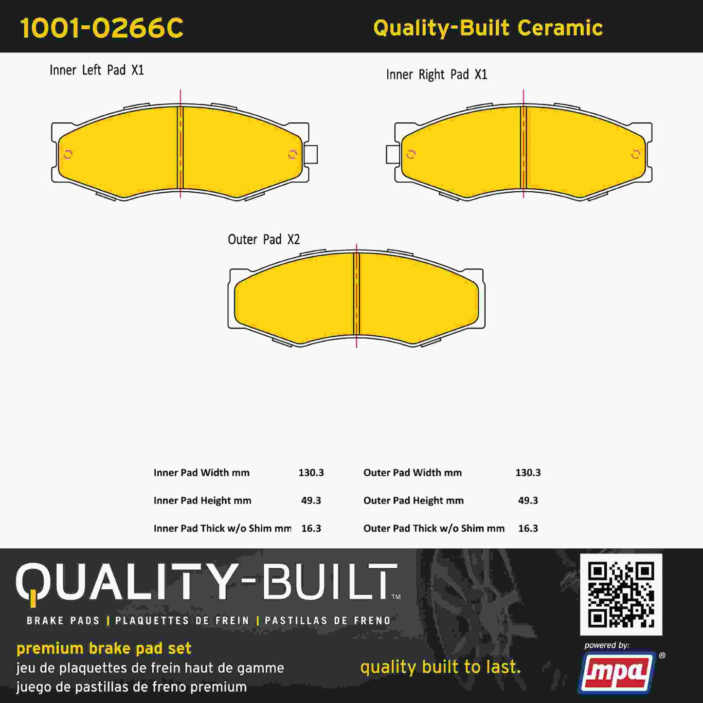 Quality-Built Quality-Built Premium Ceramic Brake Pads w/ Hardware 1001-0266C