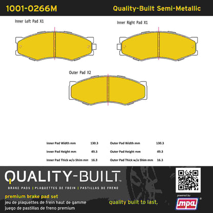 Quality-Built Quality-Built Premium Semi-Metallic Brake Pads w/ Hardware 1001-0266M