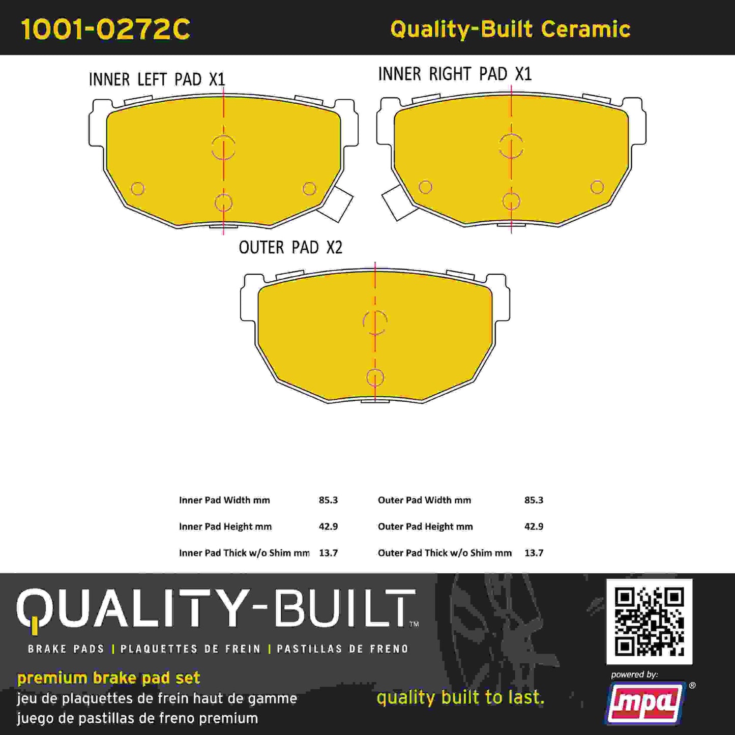 Quality-Built Quality-Built Premium Ceramic Brake Pads w/ Hardware 1001-0272C