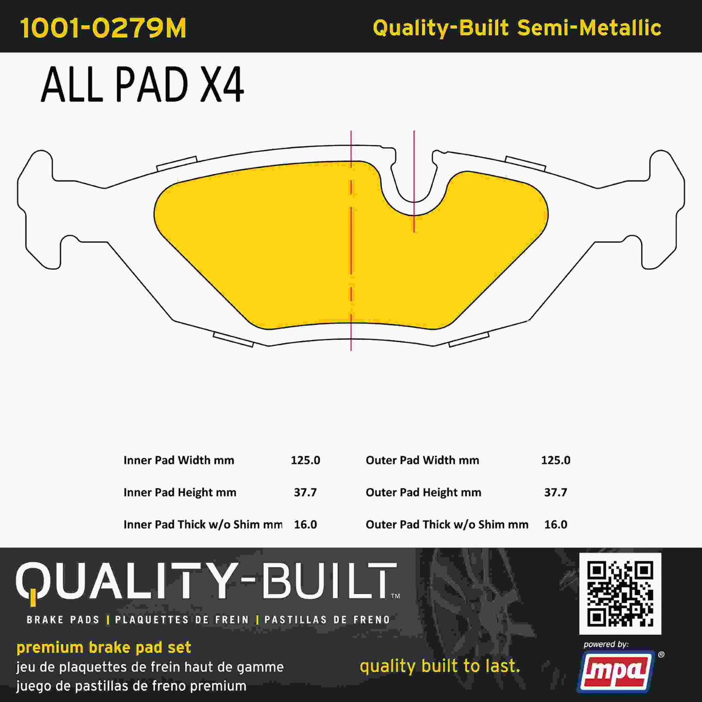 Quality-Built Quality-Built Premium Semi-Metallic Brake Pads w/ Hardware 1001-0279M