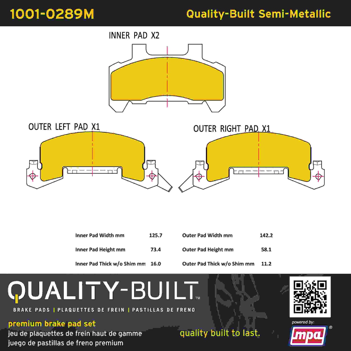 Quality-Built Quality-Built Premium Semi-Metallic Brake Pads 1001-0289M