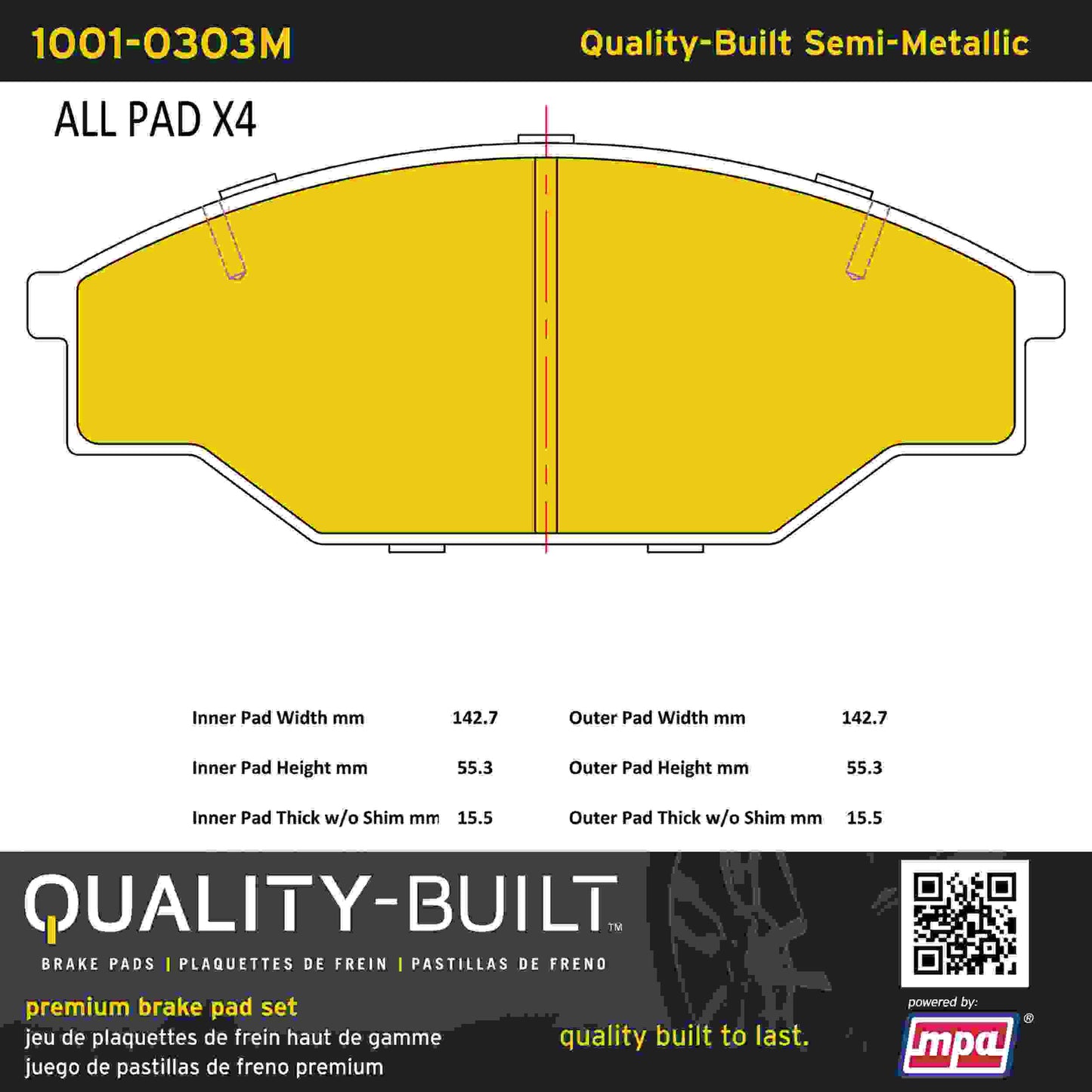 Quality-Built Quality-Built Premium Semi-Metallic Brake Pads w/ Hardware 1001-0303M
