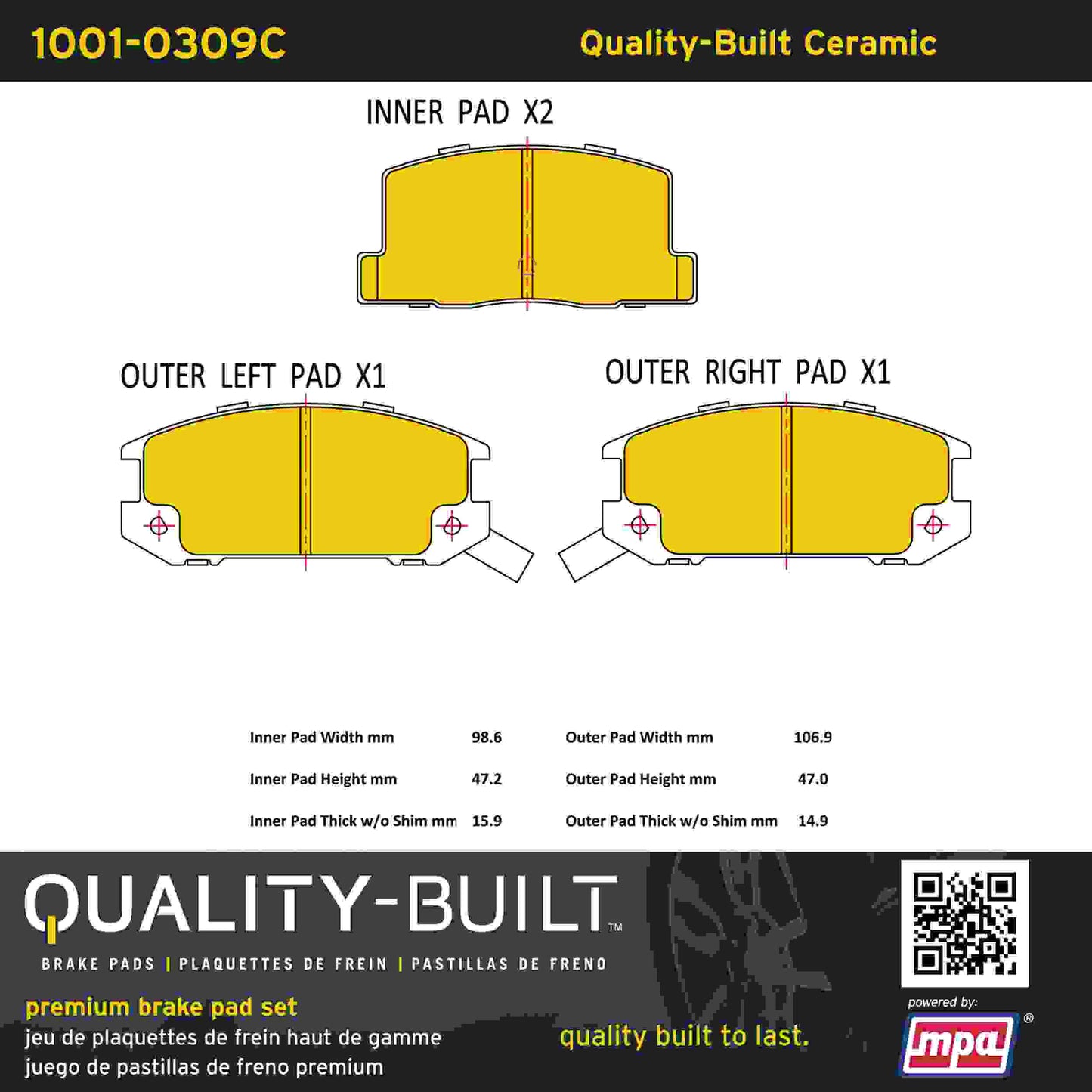 Quality-Built Quality-Built Premium Ceramic Brake Pads w/ Hardware 1001-0309C