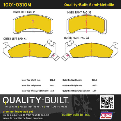 Quality-Built Quality-Built Premium Semi-Metallic Brake Pads w/ Hardware 1001-0310M