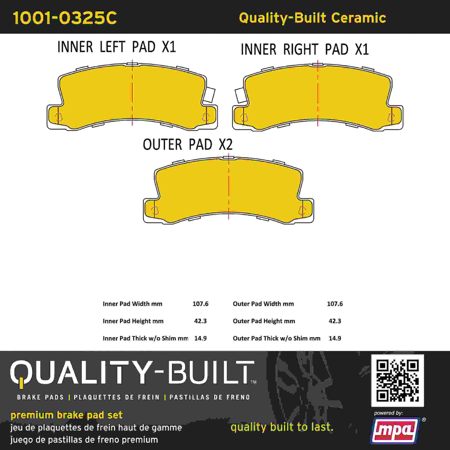 Quality-Built Quality-Built Premium Ceramic Brake Pads w/ Hardware 1001-0325C