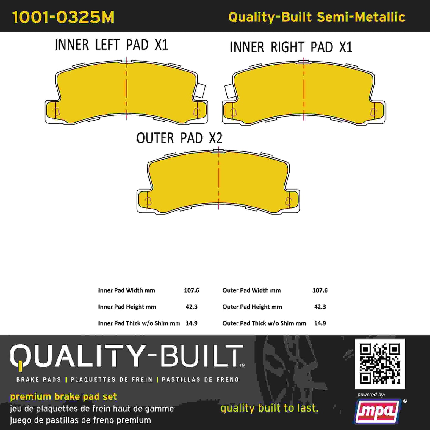 Quality-Built Quality-Built Premium Semi-Metallic Brake Pads w/ Hardware 1001-0325M