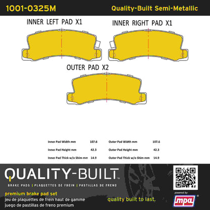 Quality-Built Quality-Built Premium Semi-Metallic Brake Pads w/ Hardware 1001-0325M