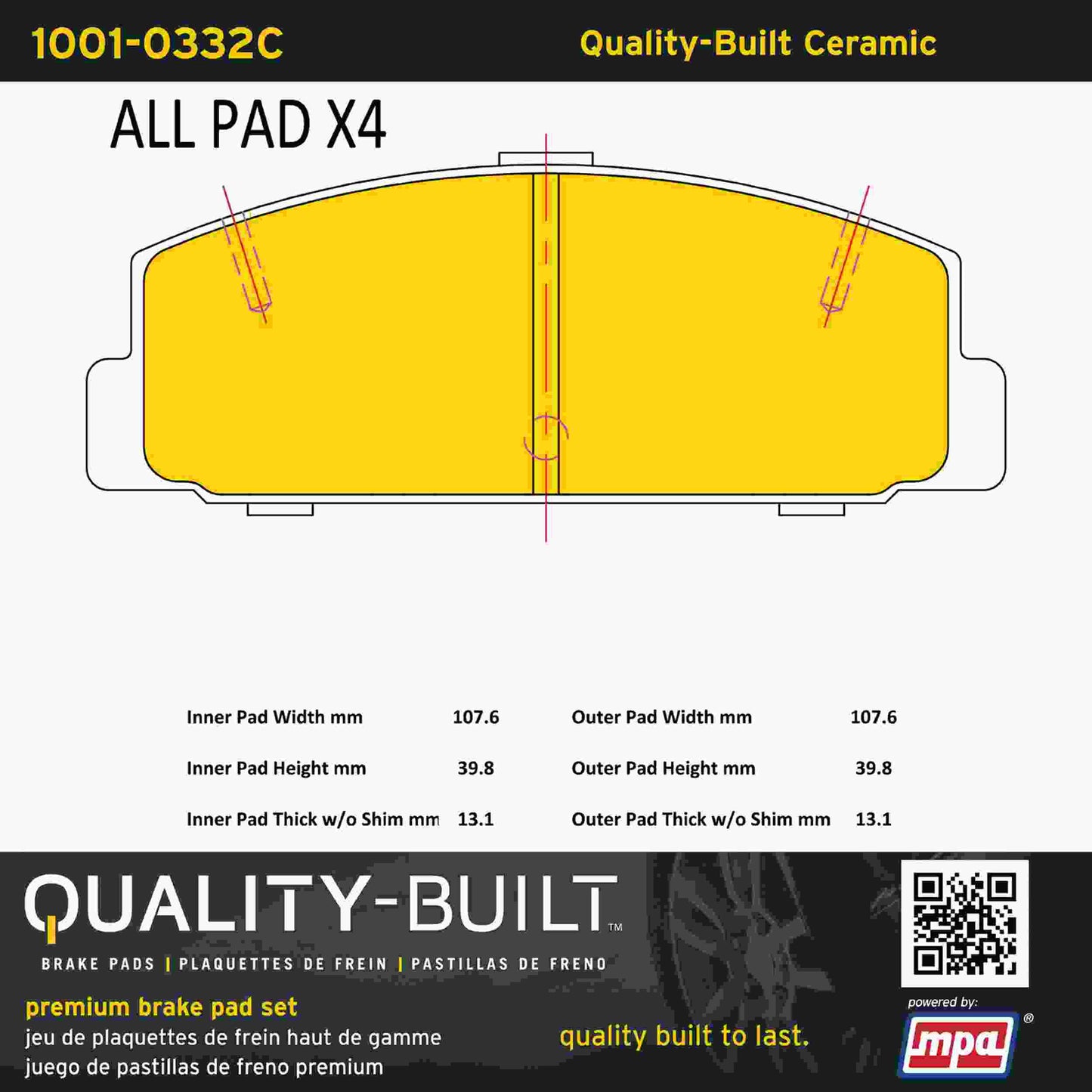 Quality-Built Quality-Built Premium Ceramic Brake Pads w/ Hardware 1001-0332C