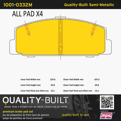 Quality-Built Quality-Built Premium Semi-Metallic Brake Pads w/ Hardware 1001-0332M