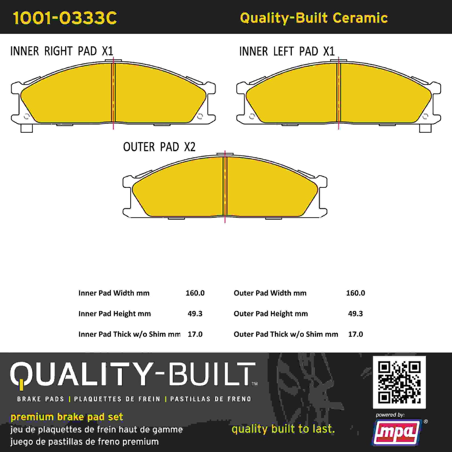 Quality-Built Quality-Built Premium Ceramic Brake Pads w/ Hardware 1001-0333C