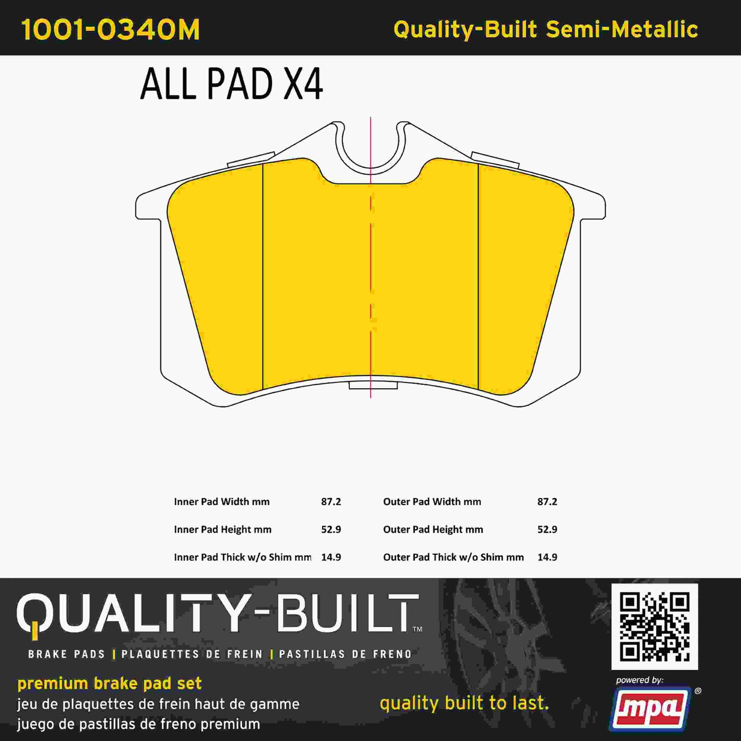 Quality-Built Quality-Built Premium Semi-Metallic Brake Pads 1001-0340M