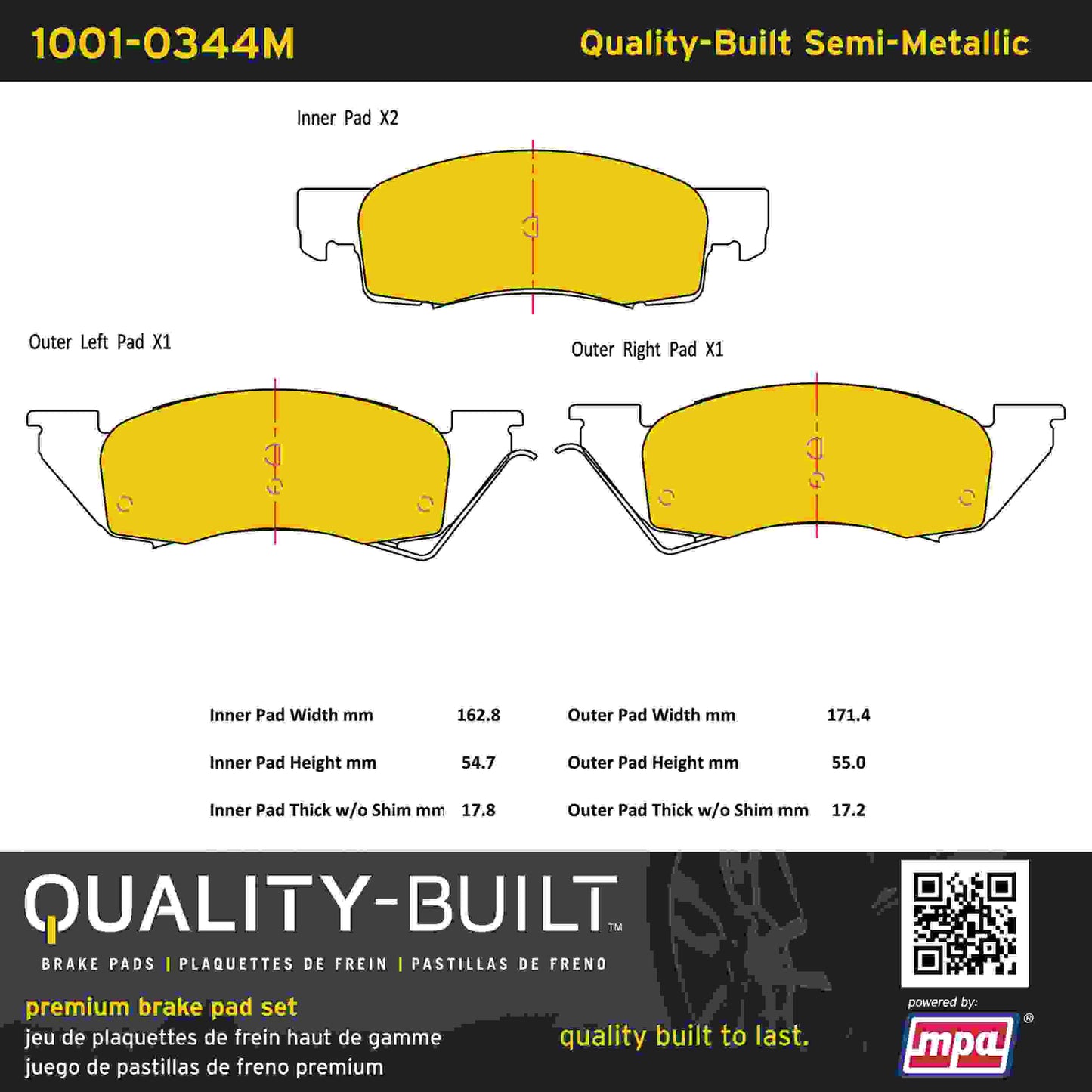 Quality-Built Quality-Built Premium Semi-Metallic Brake Pads 1001-0344M