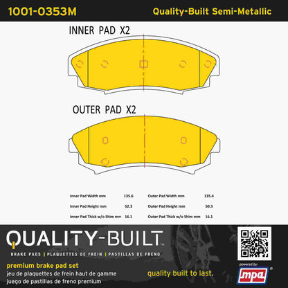Quality-Built Quality-Built Premium Semi-Metallic Brake Pads w/ Hardware 1001-0353M