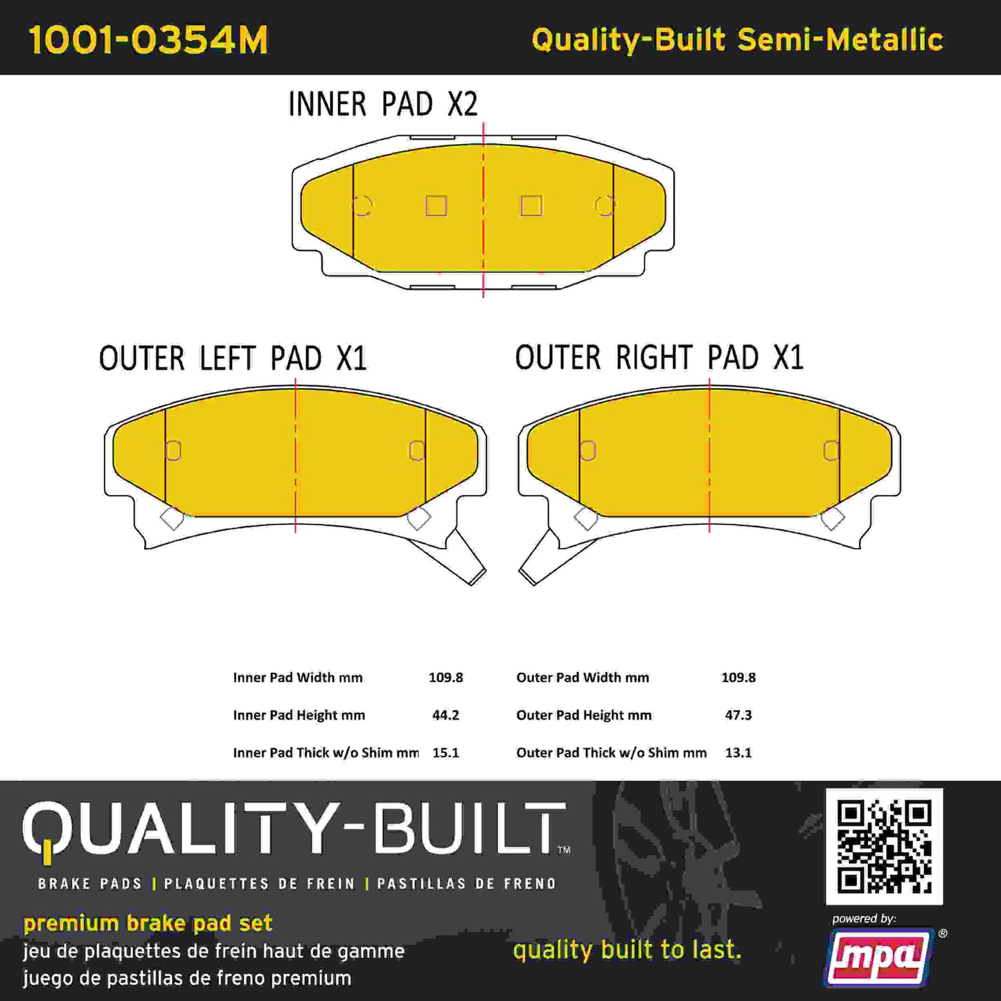 Quality-Built Quality-Built Premium Semi-Metallic Brake Pads w/ Hardware 1001-0354M