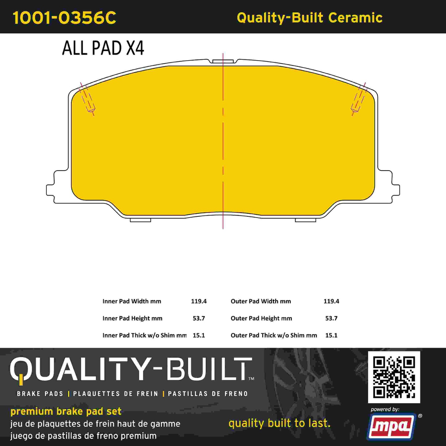 Quality-Built Quality-Built Premium Ceramic Brake Pads w/ Hardware 1001-0356C
