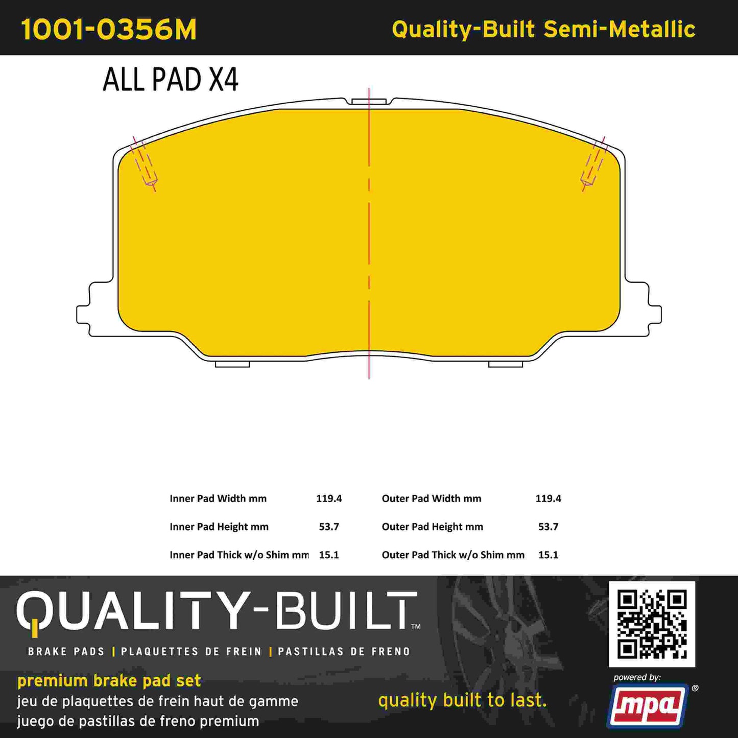 Quality-Built Quality-Built Premium Semi-Metallic Brake Pads w/ Hardware 1001-0356M