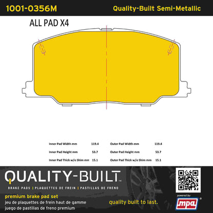 Quality-Built Quality-Built Premium Semi-Metallic Brake Pads w/ Hardware 1001-0356M