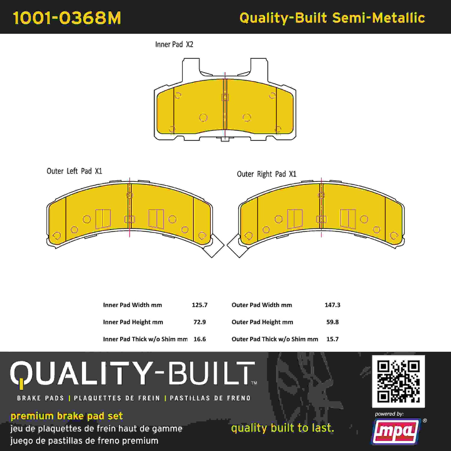 Quality-Built Quality-Built Premium Semi-Metallic Brake Pads w/ Hardware 1001-0368M