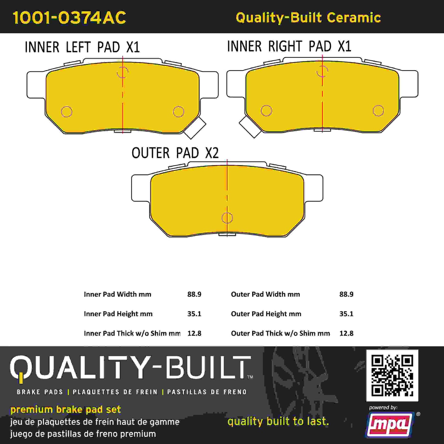 Quality-Built Quality-Built Premium Ceramic Brake Pads w/ Hardware 1001-0374AC