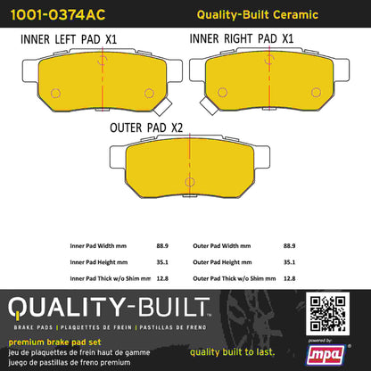 Quality-Built Quality-Built Premium Ceramic Brake Pads w/ Hardware 1001-0374AC