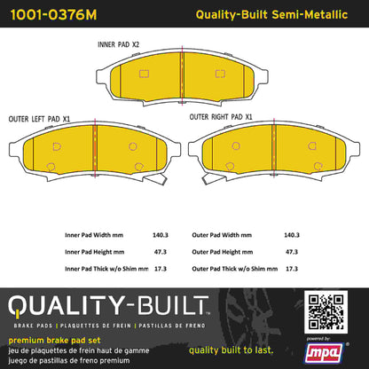 Quality-Built Quality-Built Premium Semi-Metallic Brake Pads w/ Hardware 1001-0376M