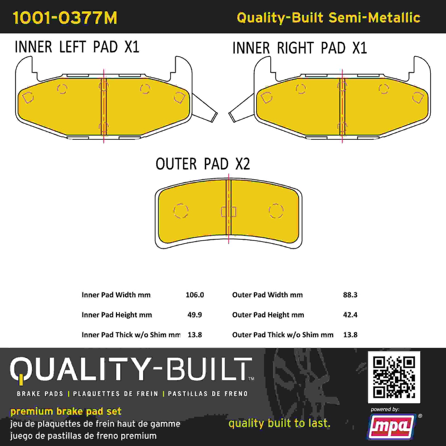 Quality-Built Quality-Built Premium Semi-Metallic Brake Pads w/ Hardware 1001-0377M