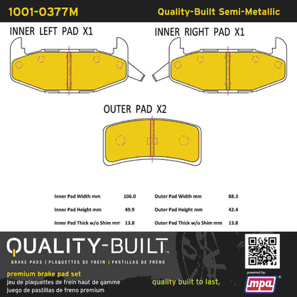 Quality-Built Quality-Built Premium Semi-Metallic Brake Pads w/ Hardware 1001-0377M