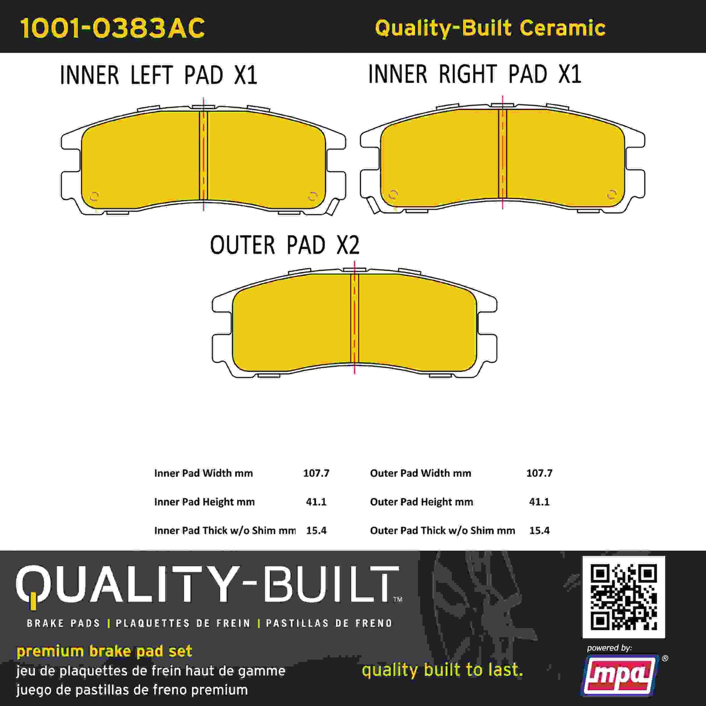 Quality-Built Quality-Built Premium Ceramic Brake Pads w/ Hardware 1001-0383AC