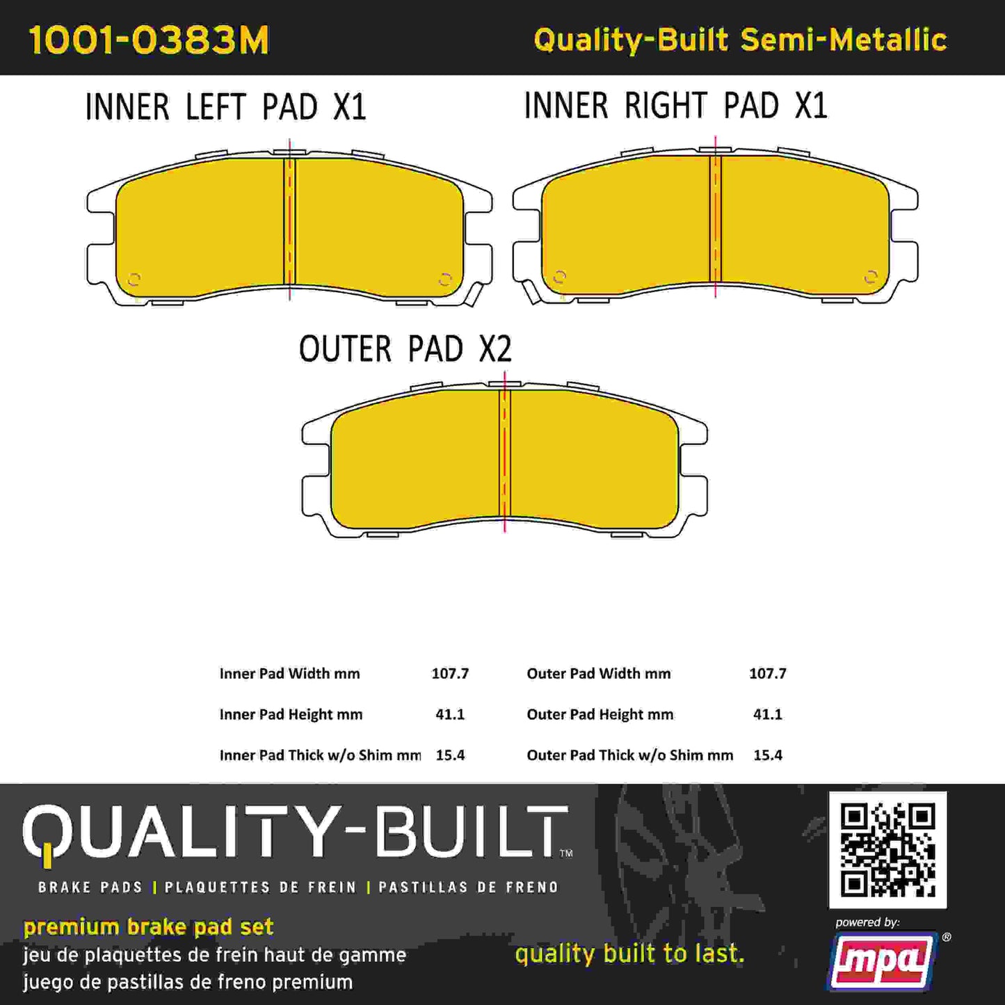 Quality-Built Quality-Built Premium Semi-Metallic Brake Pads w/ Hardware 1001-0383M