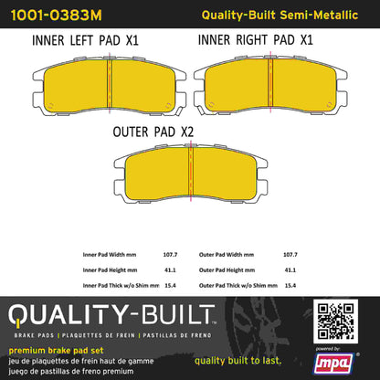 Quality-Built Quality-Built Premium Semi-Metallic Brake Pads w/ Hardware 1001-0383M